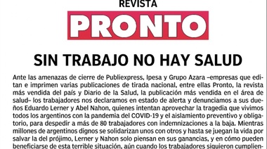 "Sin trabajo no hay salud", el comunicado de los trabajadores de Revista Pronto, que cierra sus puertas