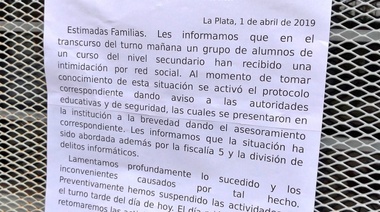 Misteriosa amenaza vía WhatsApp a alumnos del colegio Castañeda de La Plata
