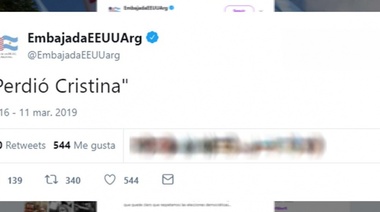 "Perdió Cristina": ¿Hackearon la cuenta de la Embajada de Estados Unidos?