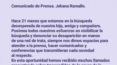 Familia de Johana Ramallo pide prudencia a la hora de informar