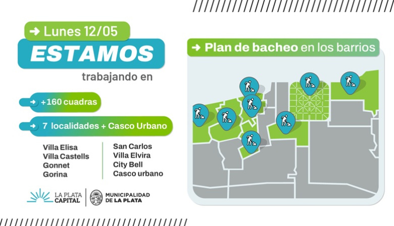 Bacheo en La Plata: el Municipio realiza tareas en más de 160 cuadras este lunes 12 de mayo