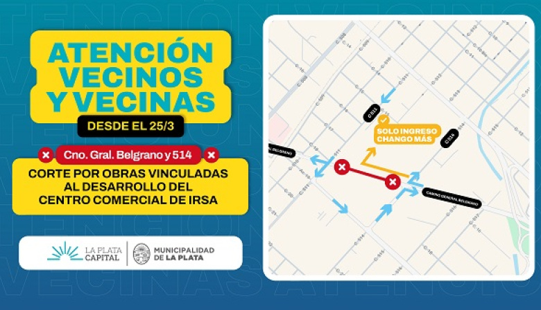 Informan corte de tránsito en Camino General Belgrano y 514