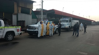 Seguridad bonaerense interviene en el Mercado Central desinfectando por estallido de casos de coronavirus